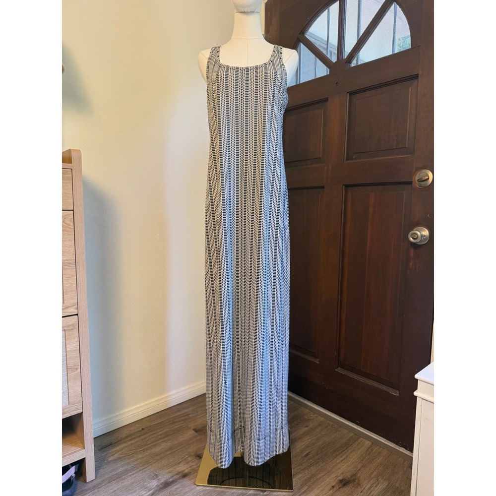 Tory Burch Summer Dress Maxi Zipper Coverup‎ Beach | Cream Blue | Size Medium